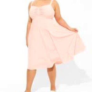 Torrid Pink Midi Poplin Sweetheart Shirred Dress Sz 5x Like New!